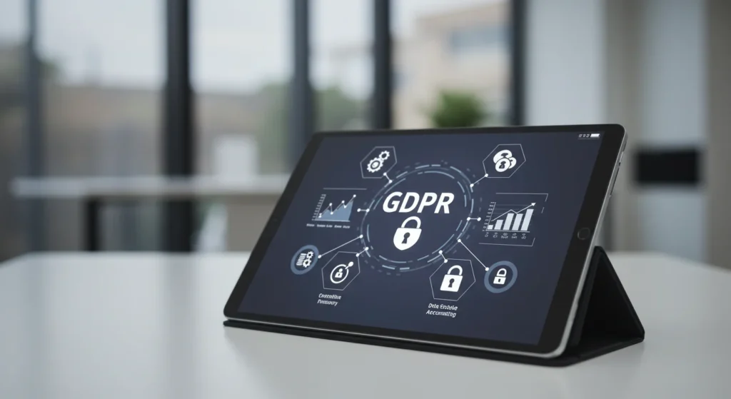 Infographic illustrating the 5 critical steps for GDPR compliance for accountants handling EU client data.